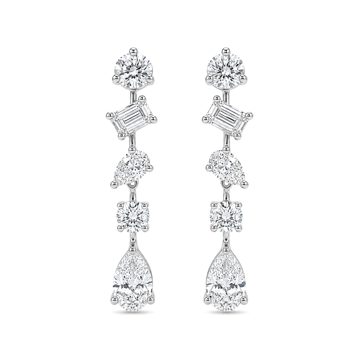 Round-Emerald-Pear Shape Brilliant Cut Diamond Drop Earrings